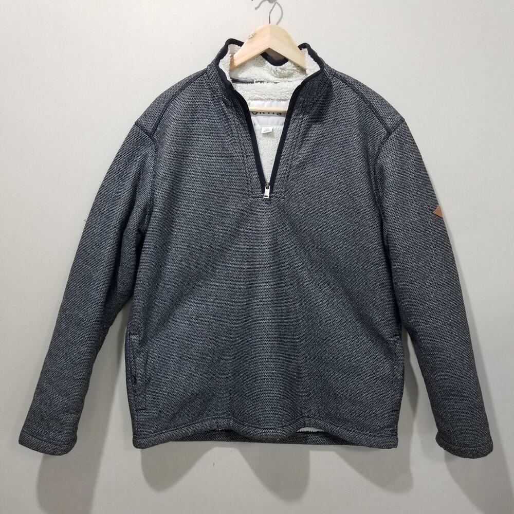 Orvis Pullover Sweater Mens Large Gray Sherpa Lined Quarter Zip Fleece Warm Cozy